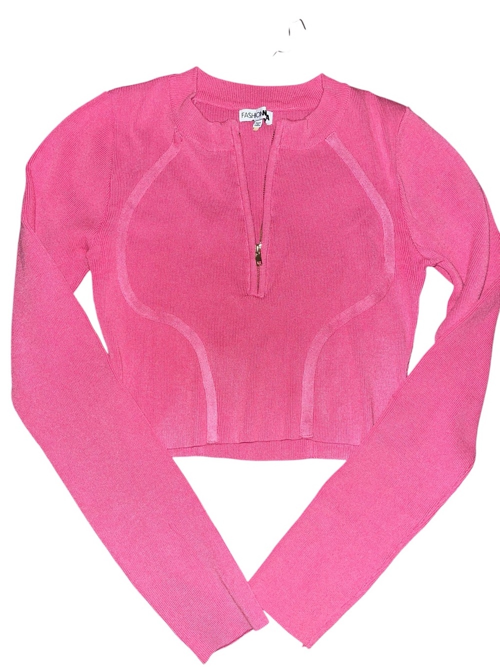 Fashion Nova Hot Pink Long Sleeve Half Zip Knit Top